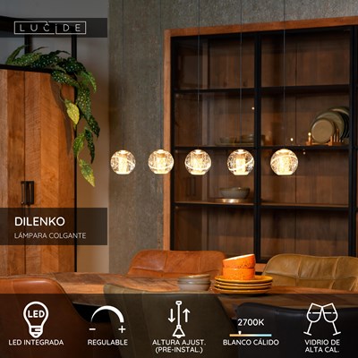 Lucide DILENKO - Lámpara colgante - LED Regul. - 5x3,5W 2700K - Oro mate / Latón
